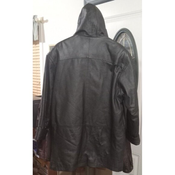 Liz Baker Essentials Womens Black Leather Hooded Zip Quilted Coat Jacket Large - Picture 4 of 8